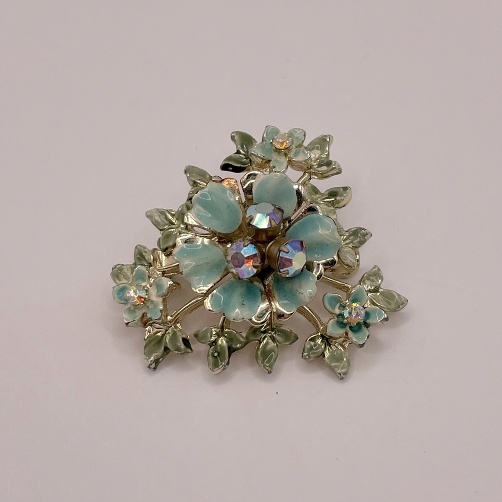 VINTAGE Enamel and Crystal Flower Brooch